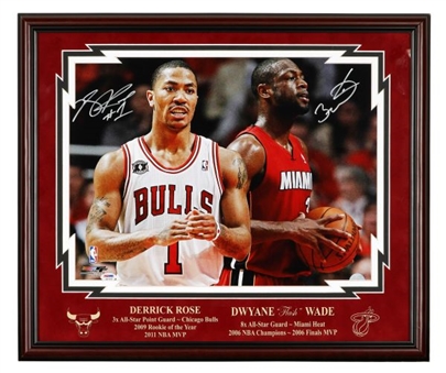 Derrick Rose and Dwyane Wade Dual Signed and Framed 16x20 Photo